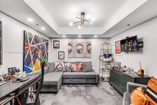 1717 N Bayshore Dr Unit A-3455, Miami, FL 33132 - living area featuring recessed lighting, a tray ceiling, and a chandelier