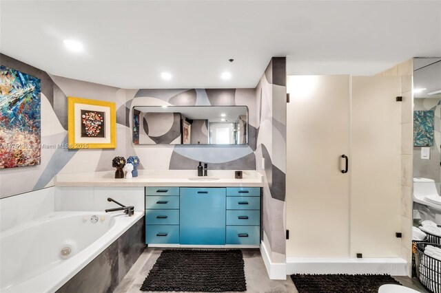 1717 N Bayshore Dr Unit A-3455, Miami, FL 33132 - bathroom with vanity, a shower stall, toilet, and a bath