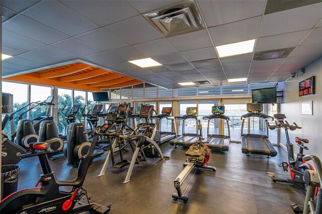 1717 N Bayshore Dr Unit A-3455, Miami, FL 33132 - exercise room with visible vents and a drop ceiling