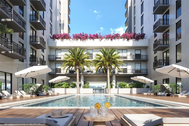 pool with a patio area