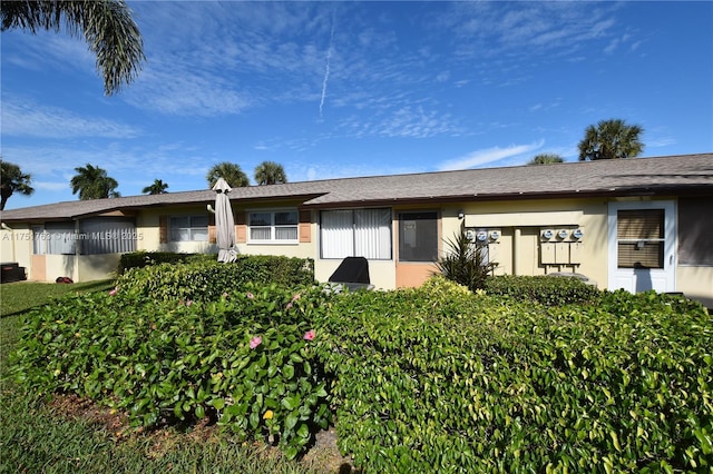 single story home featuring stucco siding