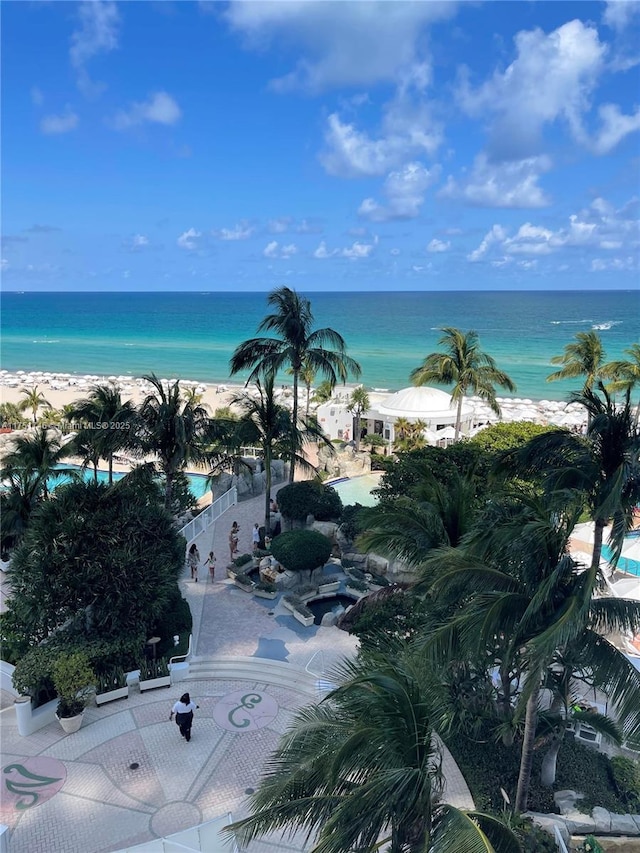 property view of water featuring a view of the beach