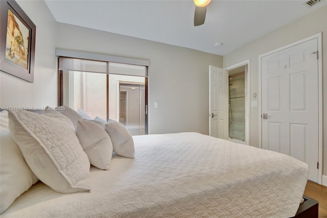 bedroom with visible vents and ceiling fan