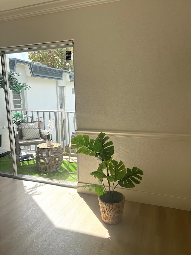 entryway with wood finished floors