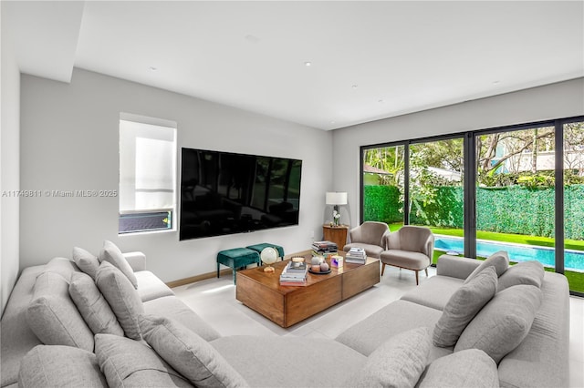 living area with baseboards