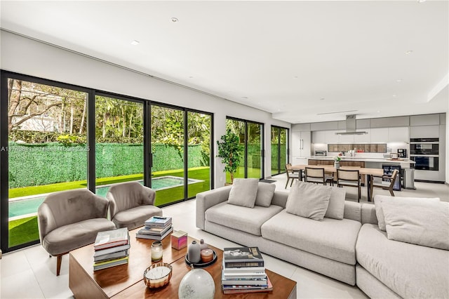 living area with light tile patterned floors