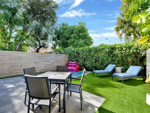 view of patio featuring outdoor dining area and a fenced backyard