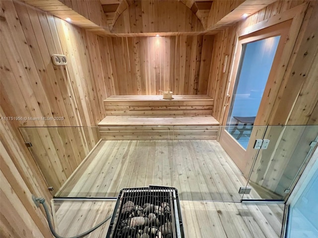 view of sauna featuring wood-type flooring