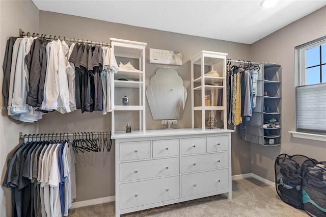 spacious closet with light colored carpet