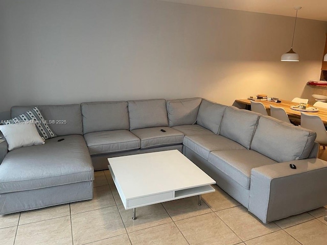 living room with light tile patterned floors