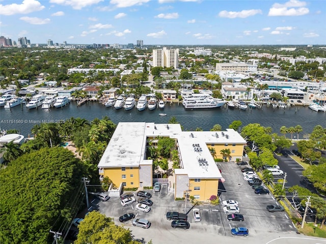 bird's eye view with a view of city and a water view