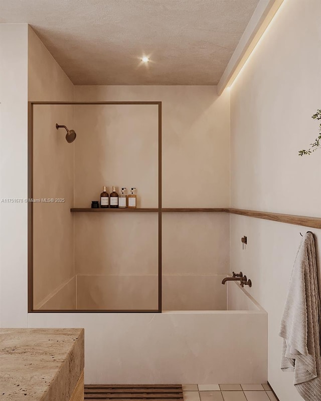 full bathroom featuring a shower, a tub to relax in, and tile patterned floors