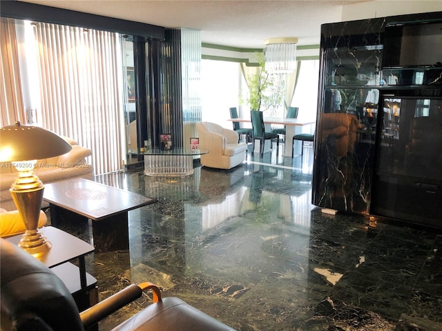 living room with marble finish floor