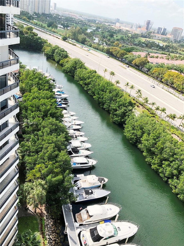 aerial view with a water view and a view of city