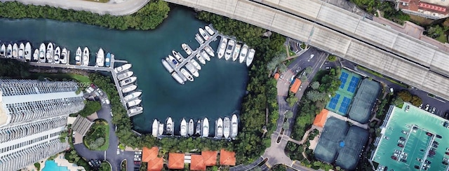 aerial view featuring a water view