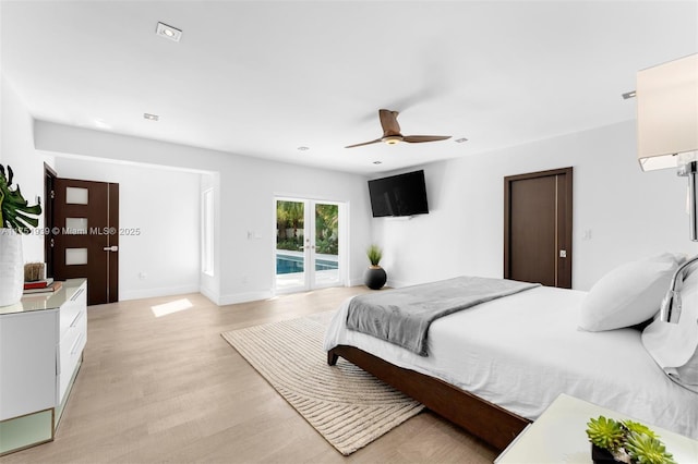 6784 SW 97th St, Pinecrest, FL 33156 - bedroom with access to outside, light wood-type flooring, a ceiling fan, and baseboards