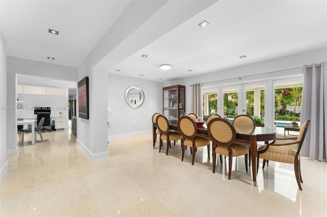 6784 SW 97th St, Pinecrest, FL 33156 - dining space with baseboards, french doors, and recessed lighting