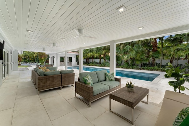 6784 SW 97th St, Pinecrest, FL 33156 - view of patio with an outdoor hangout area, ceiling fan, and fence