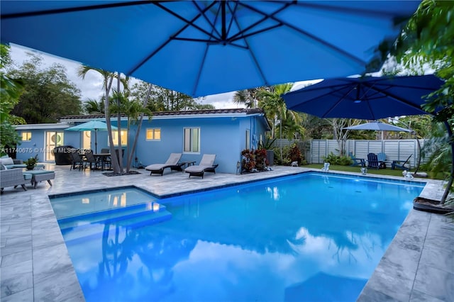 view of swimming pool with a fenced backyard and a fenced in pool