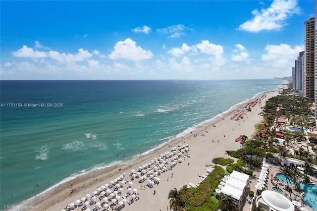 property view of water with a beach view