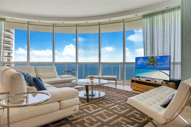 living room with expansive windows