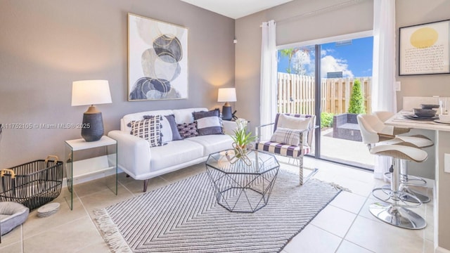 living room featuring light tile patterned flooring