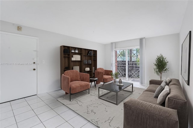 living room featuring light tile patterned floors