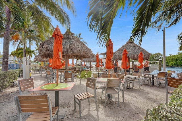 view of patio featuring a water view