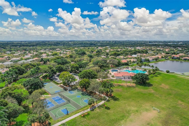 aerial view with a water view