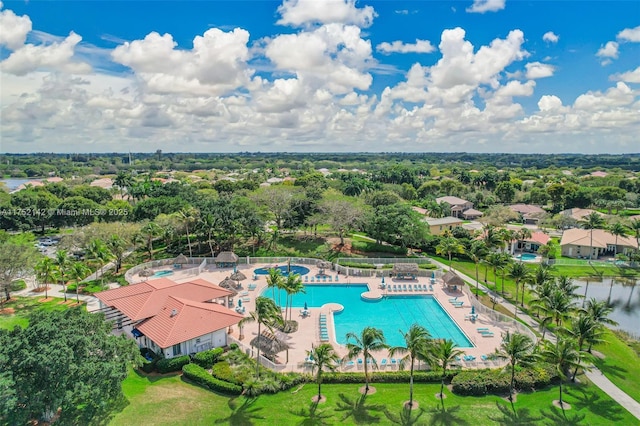 aerial view with a water view