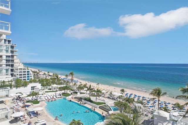 view of water feature with a view of the beach