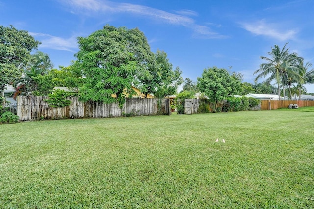 view of yard with a fenced backyard