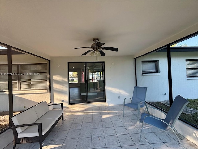 view of patio with ceiling fan and outdoor lounge area