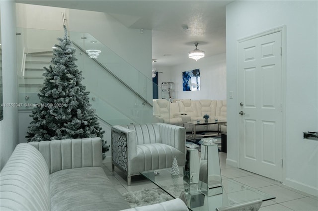 living area featuring light tile patterned floors