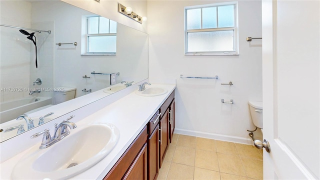 full bathroom featuring double vanity, a sink, and toilet