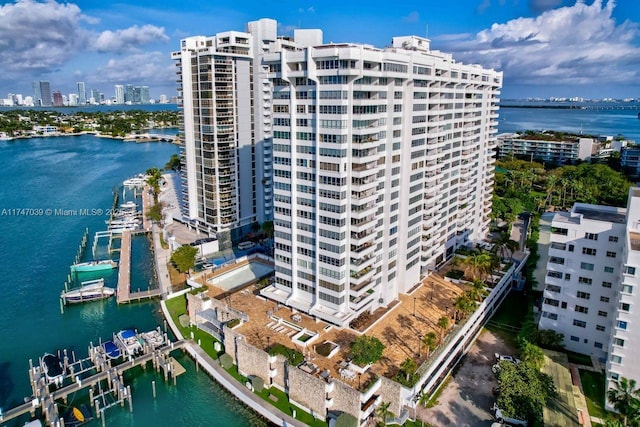 bird's eye view with a water view and a city view