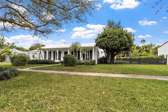 view of front facade featuring a front lawn, fence, and stucco siding