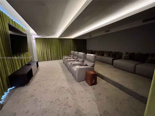 home theater with carpet floors