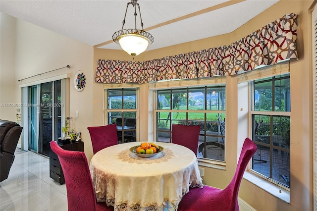 dining space featuring a textured ceiling and a wealth of natural light