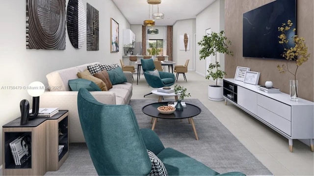 living area featuring light tile patterned floors