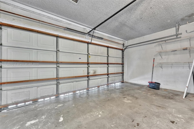 garage with concrete block wall