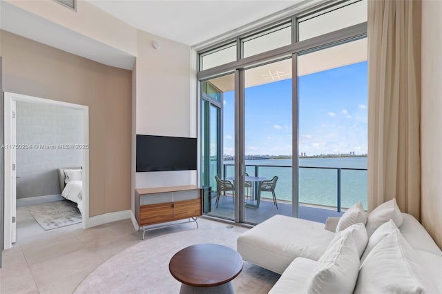 living area with a wall of windows and baseboards