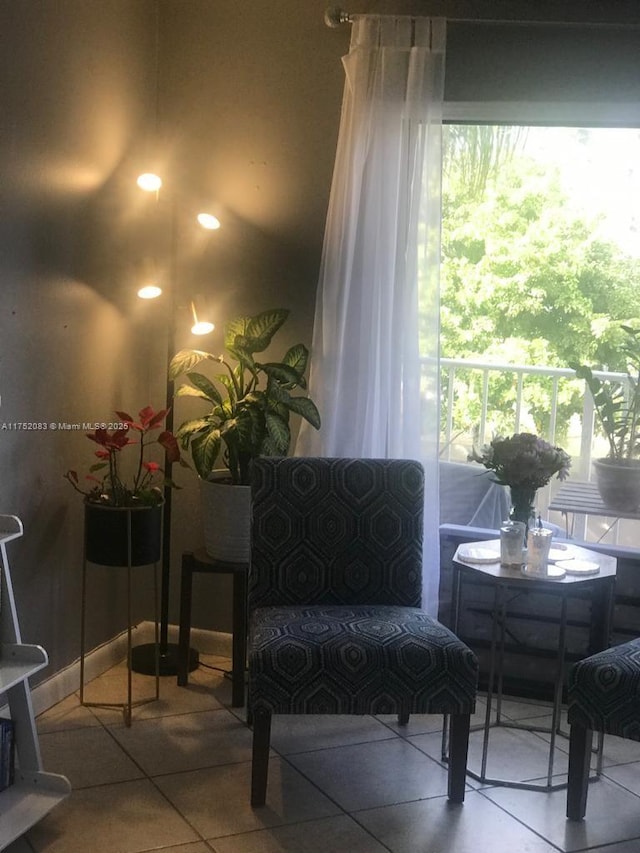 living area with tile patterned flooring and a healthy amount of sunlight