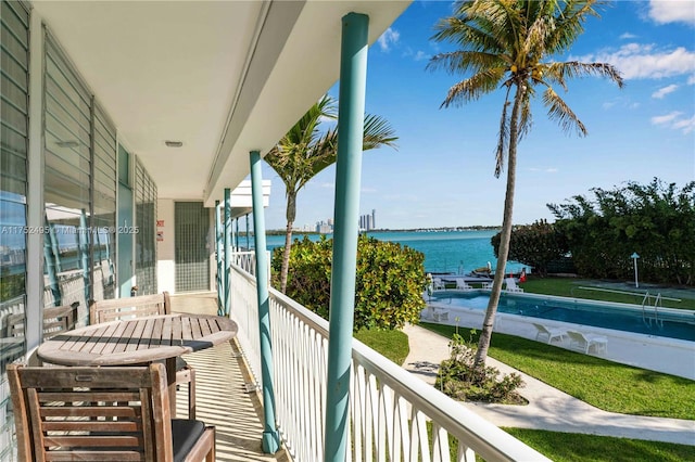 balcony with a water view