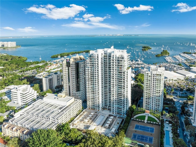 bird's eye view with a water view and a city view