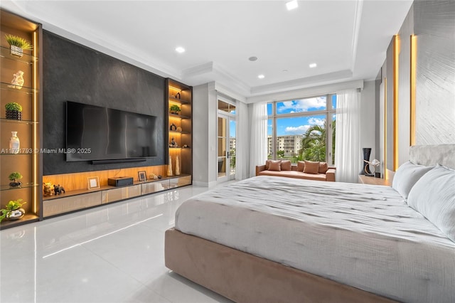 bedroom featuring crown molding and recessed lighting