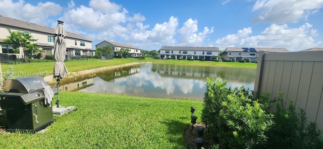 water view with fence and a residential view