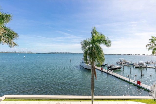 view of dock with a water view