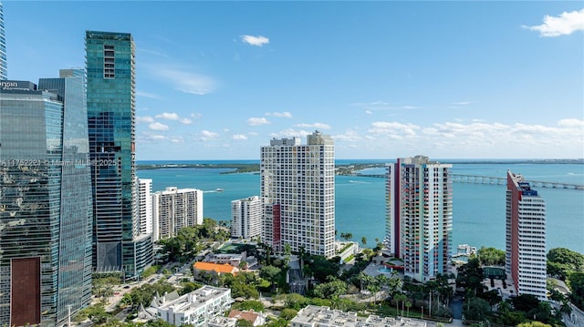 exterior space with a water view