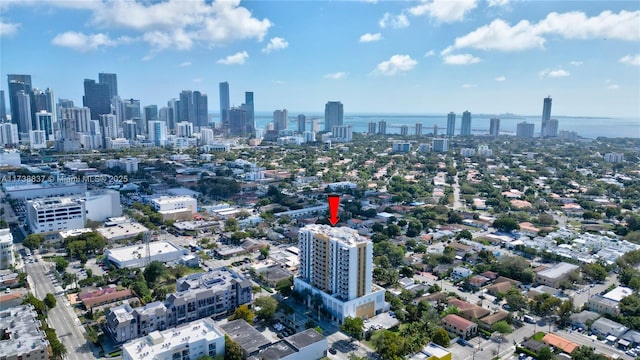 bird's eye view with a water view and a city view